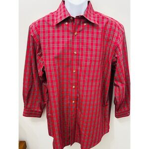LL Bean Red Plaid Shirt Tartan Christmas Wrinkle Resistant Cotton Medium REG